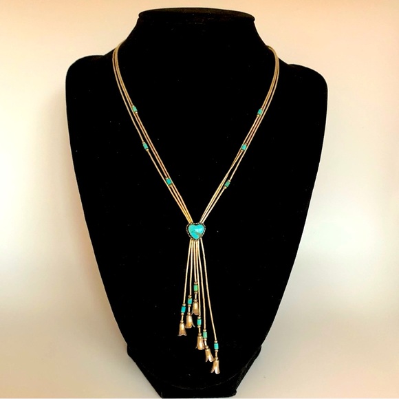 CAROLYN POLLACK 16-20" TURQUOISE SQUASH BLOSSOM LIQUID SILVER HEISHI NECKLACE - Picture 2 of 9